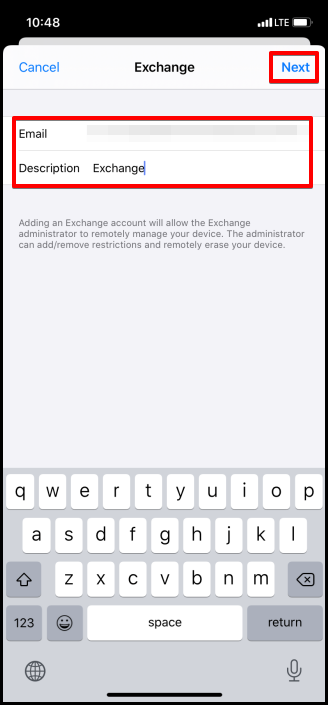 setting email exchange on ios13 devices