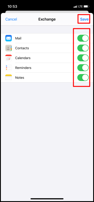 select folders to synchronise on ios13 setup email exchange