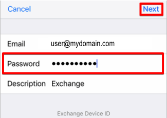 MS Email Exchange setup instructions for iPhone and iPad step 6