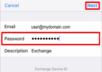 MS Email Exchange setup instructions for iPhone and iPad step 7