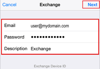 MS Email Exchange setup instructions for iPhone and iPad step 5
