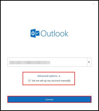 Outlook 2019 manual setup window
