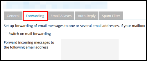 email forwarding tab in plesk