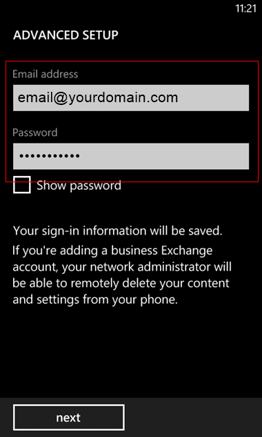 set up Windows mobile to send and receive email Step 6
