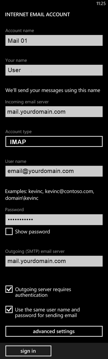 set up Windows mobile to send and receive email Step 9