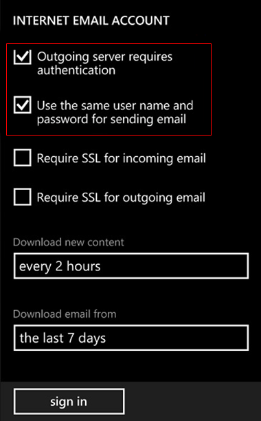 set up Windows mobile to send and receive email Step 10