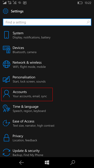 set up Windows 10 mobile to send and receive email Step 3