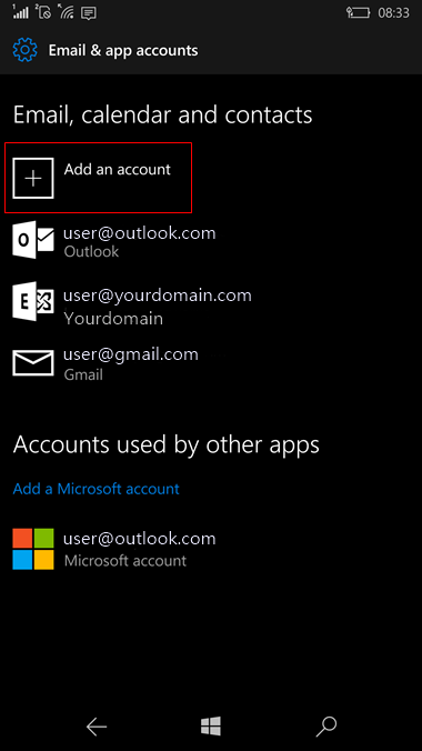 set up Windows 10 mobile to send and receive email Step 5