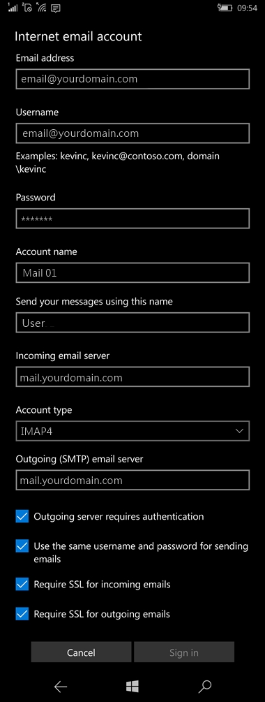 set up Windows 10 mobile to send and receive email Step 8