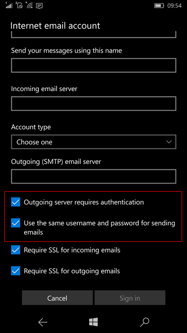 set up Windows 10 mobile to send and receive email Step 9