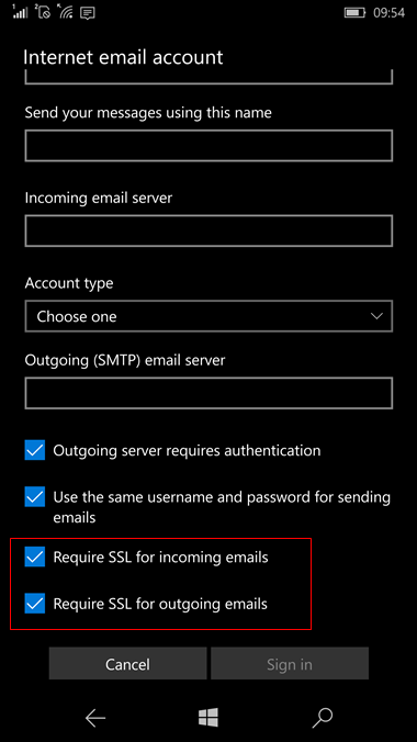 set up Windows 10 mobile to send and receive email Step 10