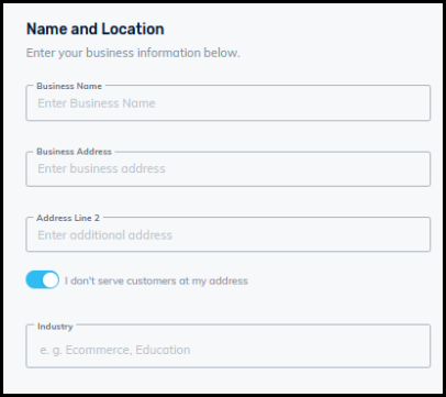 business name and location input form for business directory settings