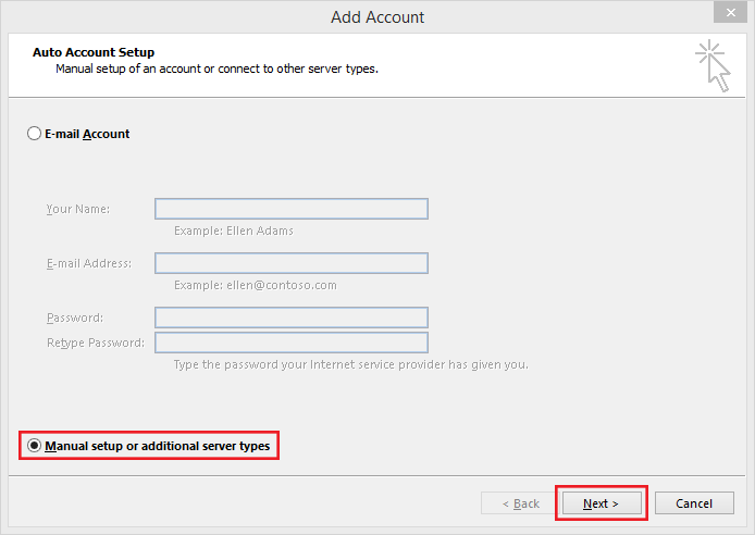 setting up outlook 2013 to check email step 3