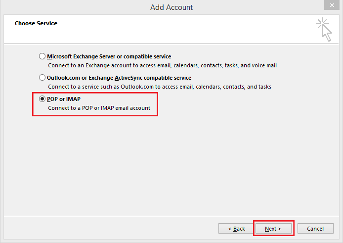 setting up outlook 2013 to check email step 4