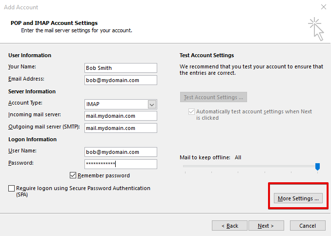 setting up outlook 2013 to check email step 6
