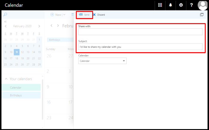 how to share calendar on owa through email invite