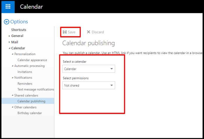 how to publish calendar on OWA