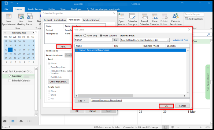 add user permission on shared calendar outlook
