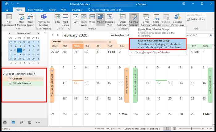 Create Group Calendares based on Selected Calendars on Outlook