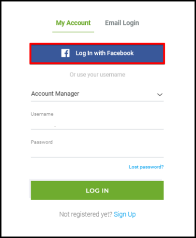 Log in with facebook button for creating new account