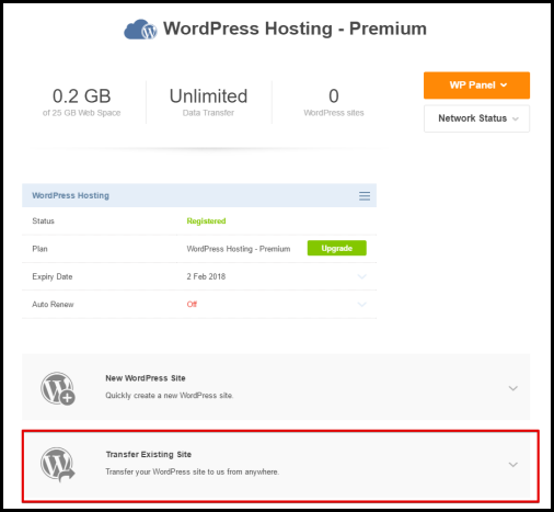 transfer existing site for wordpress hosting