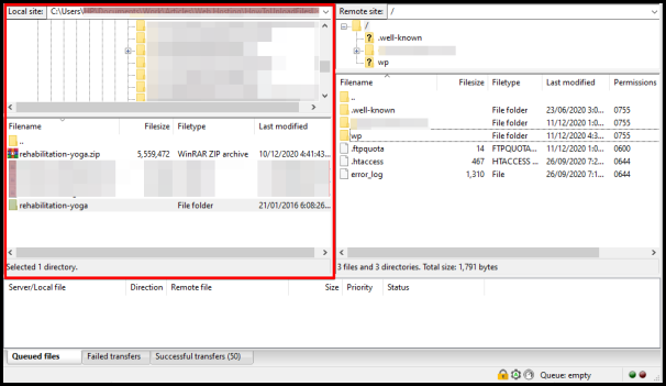 Local Directory files on FileZilla window