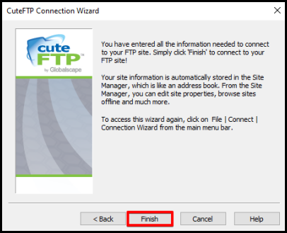 Finish CuteFTP Setup confirmation message