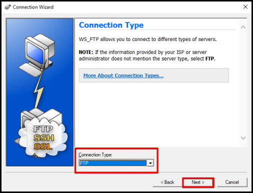 WS_FTP set up connection type