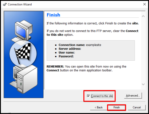 WS_FTP finish setting up ftp server connection