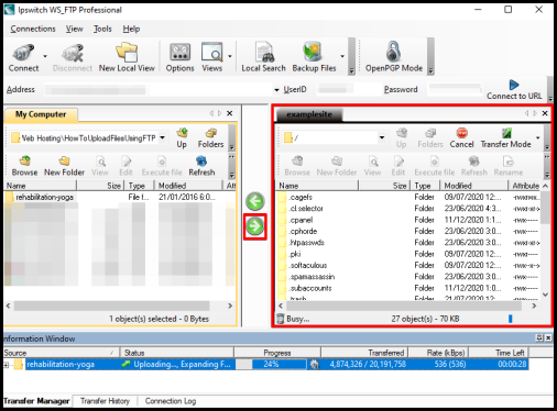 file successfully uploaded fle to remote server using WS_FTP