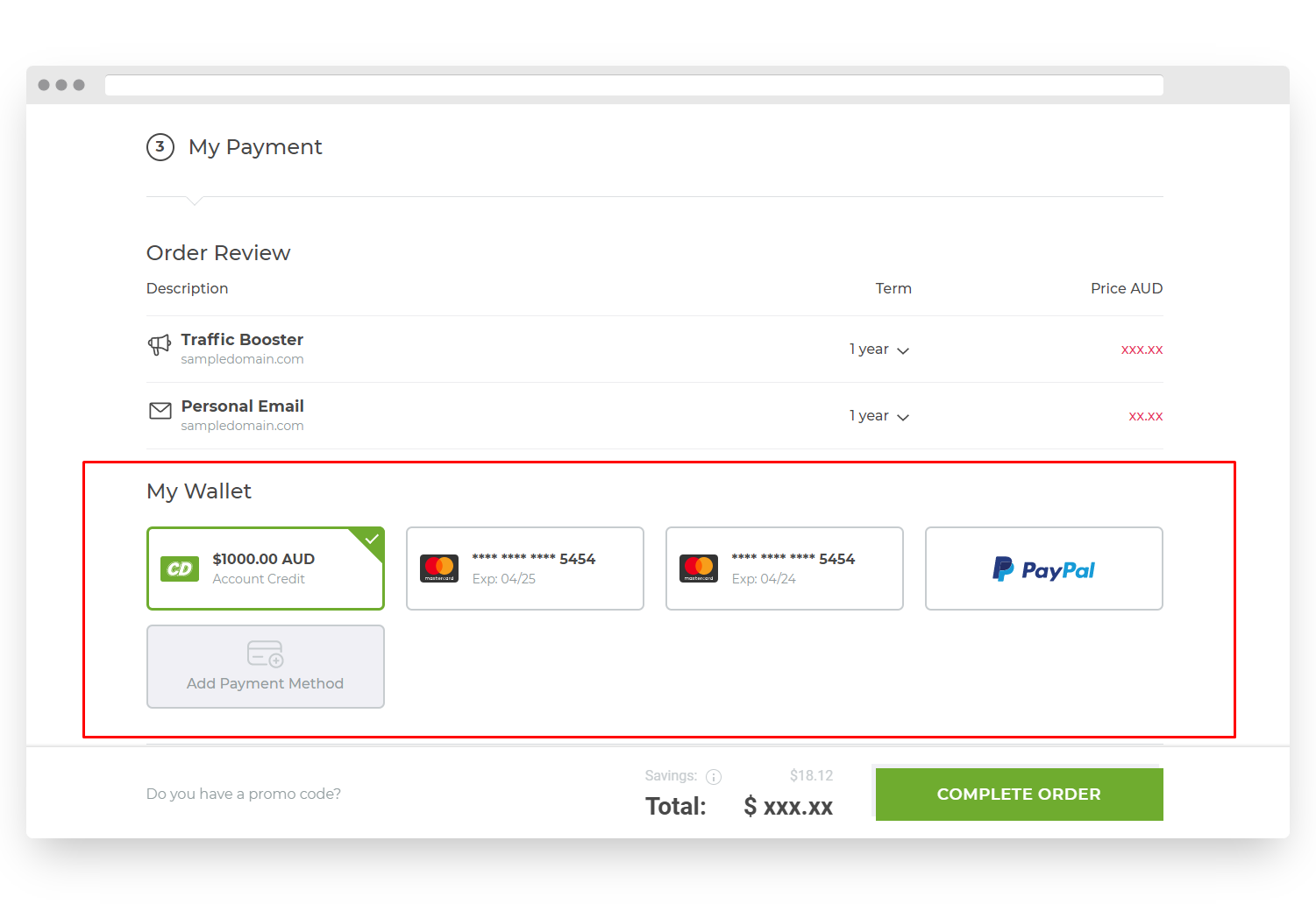 Payment Method Options During Checkout