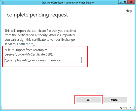 Install an SSL Certificate on an Exchange 2013 server step 7