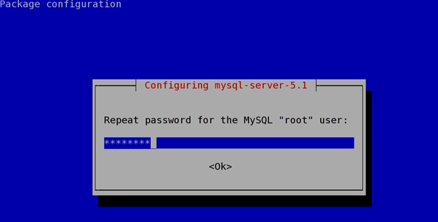 install a mysql database server on debian or ubunto step 6 confirm password