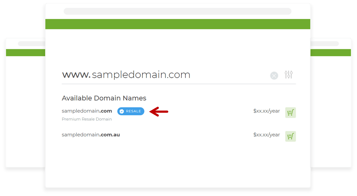 Screenshot of a Domain with Resale Tag