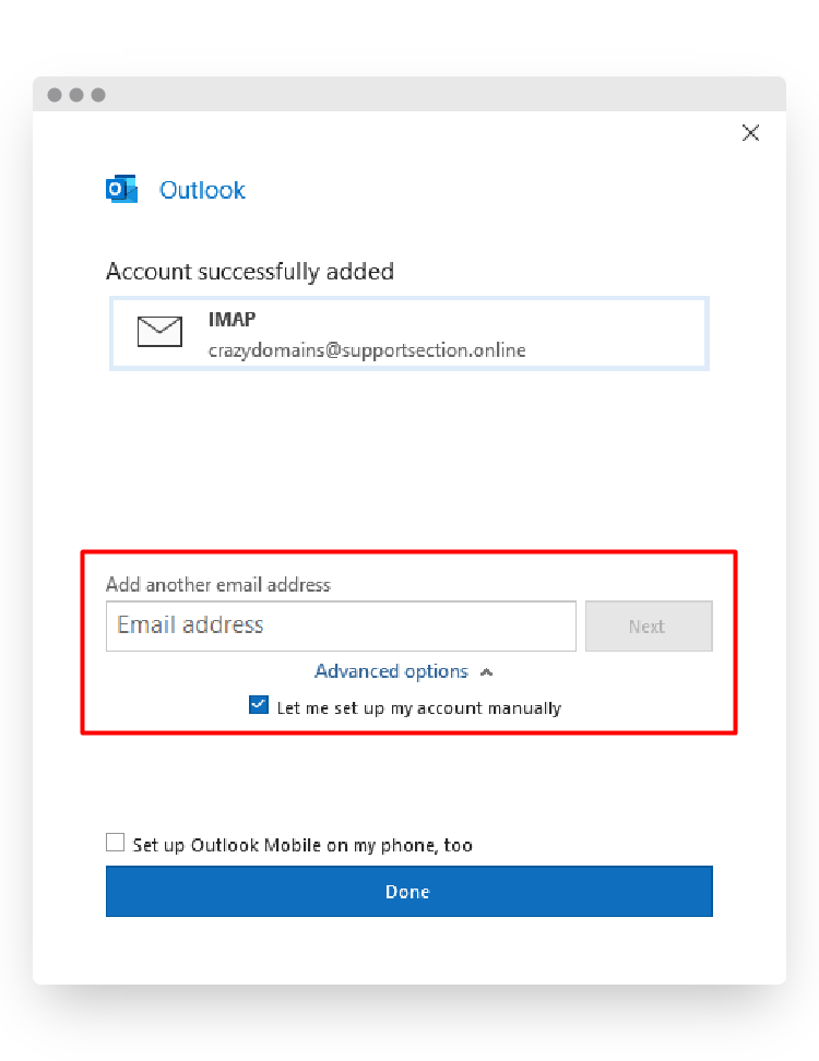 Screenshot of CD Email Setup Outlook M365 Add Another Account