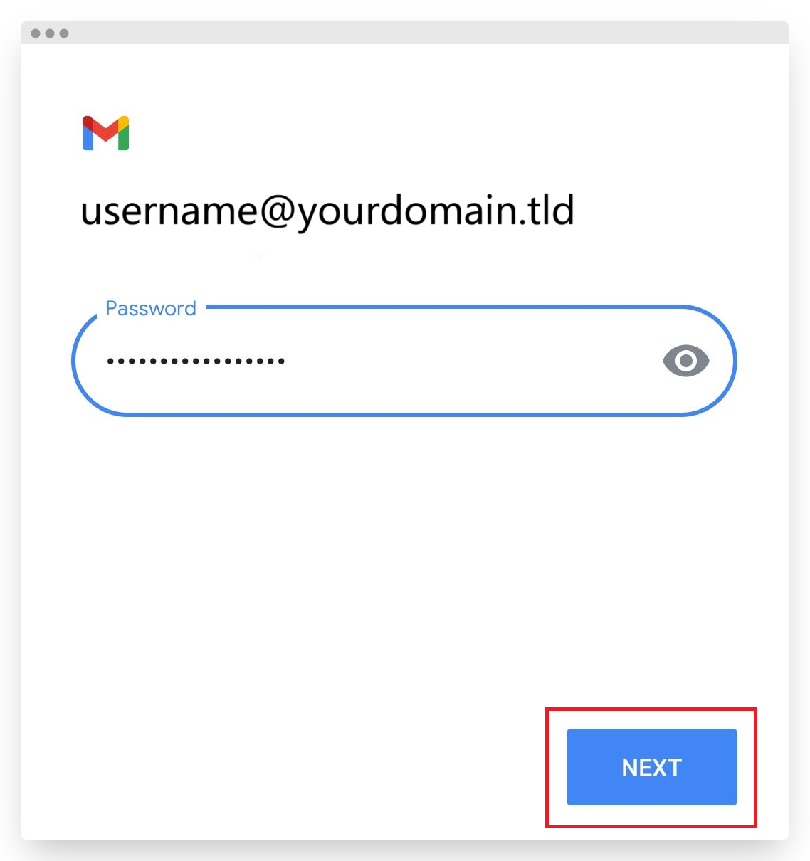 Screenshot of CD Plesk Email Setup Android Gmail Password Next Button