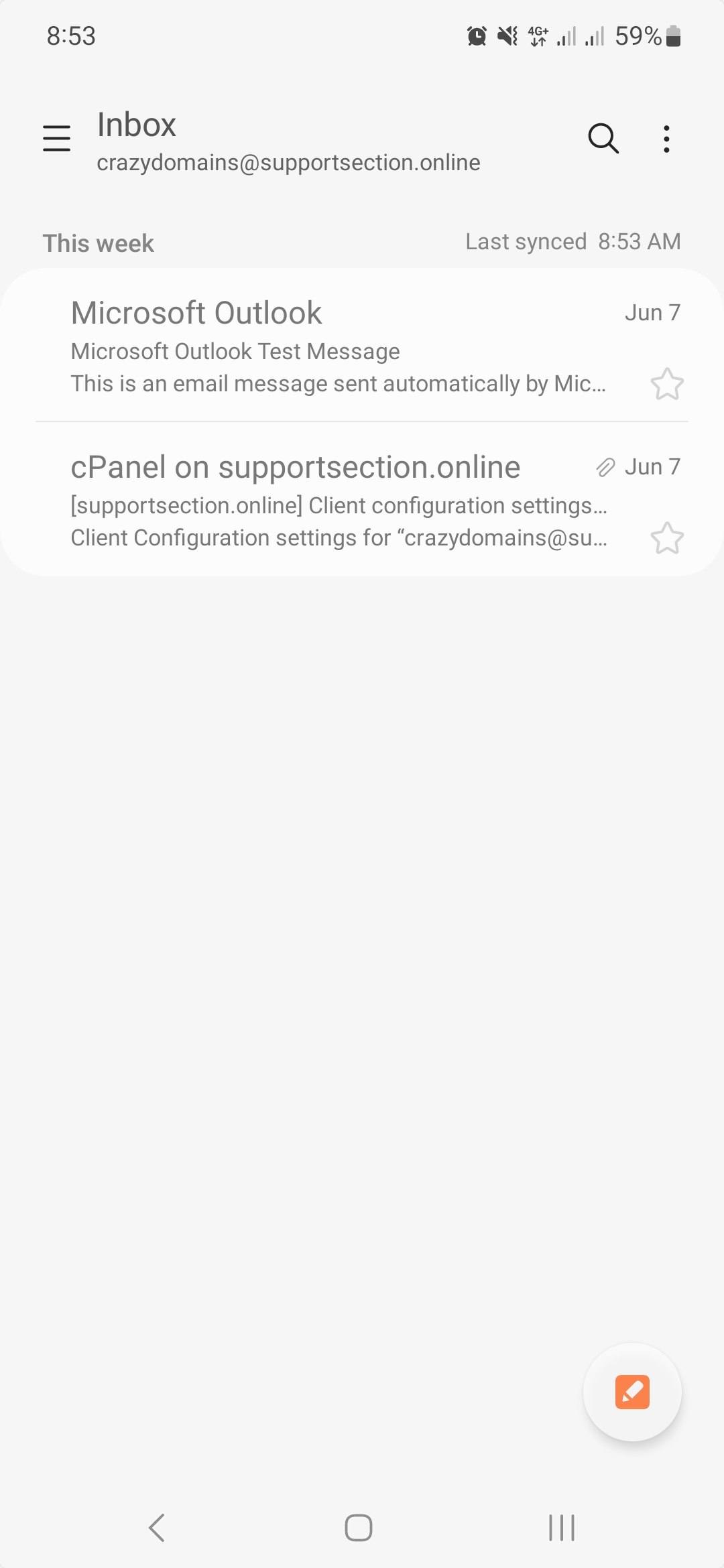 Screenshot of CD Email Hosting Samsung S23 View Inbox