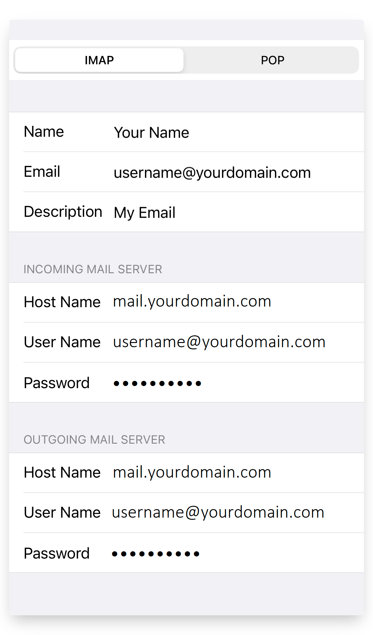 Screenshot of CD Email Setup iPhone Server Settings