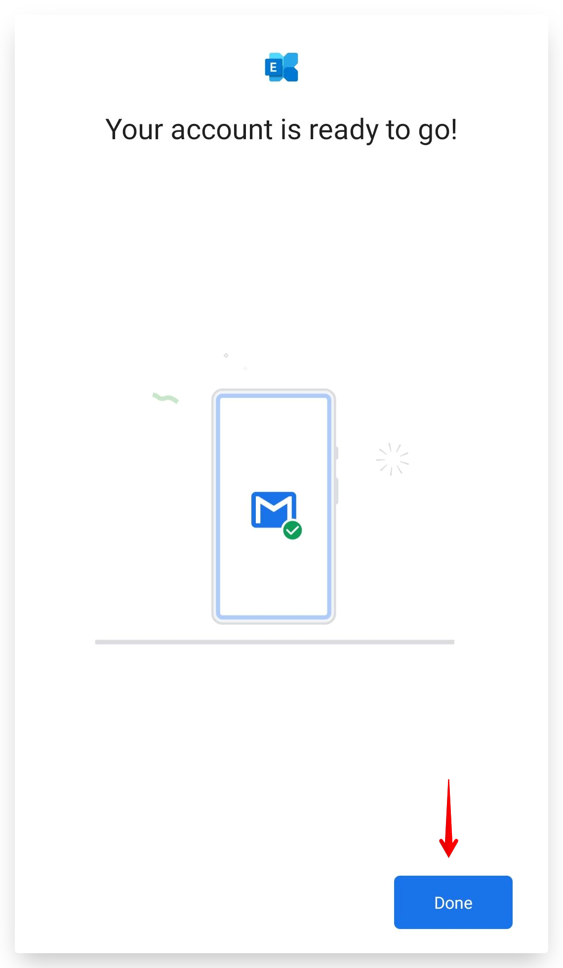 Screenshot of CD Email Exchange Setup Android Gmail Done Button