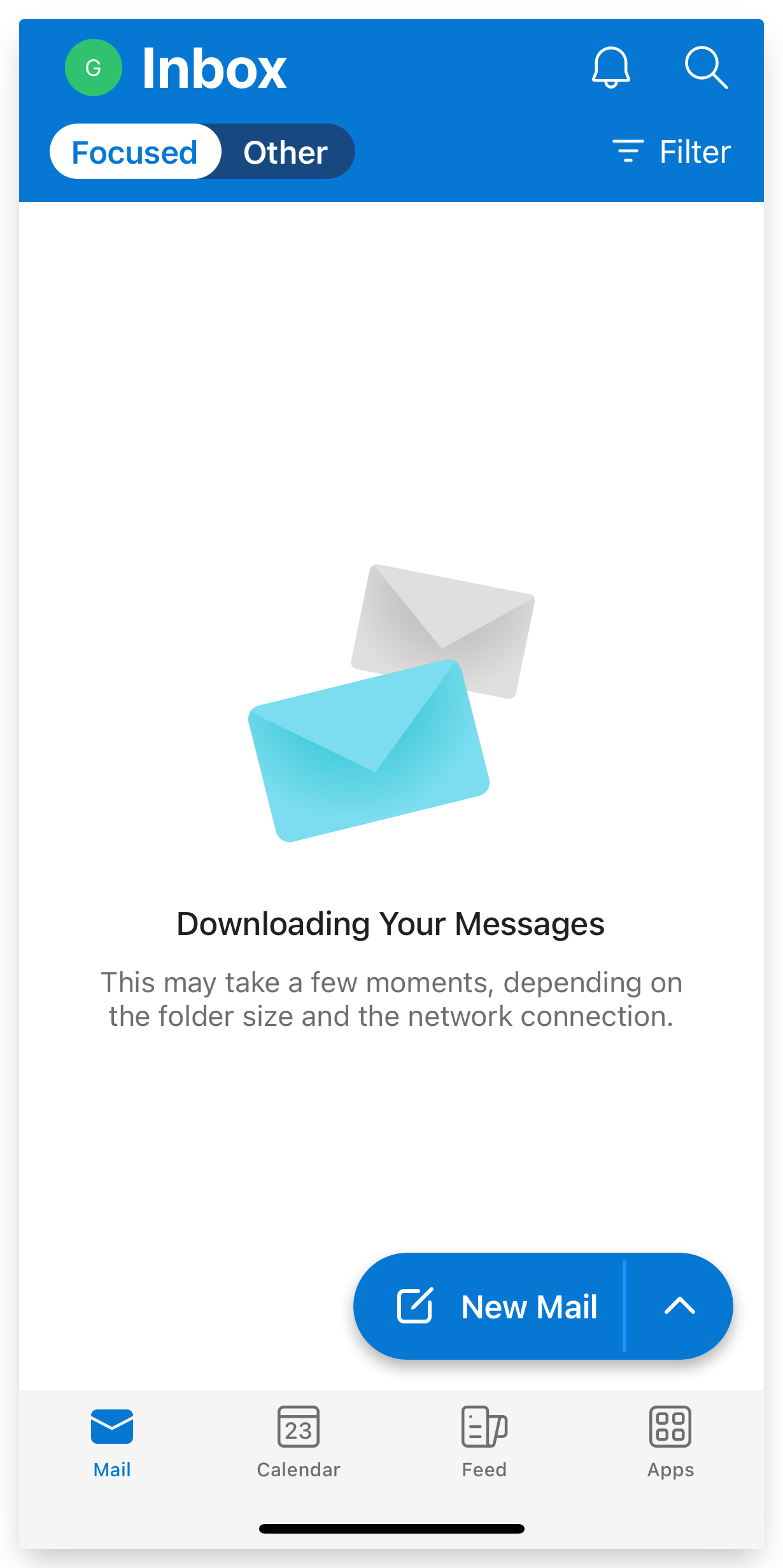 Screenshot of CD Email Exchange Outlook for iPhone Inbox Screen