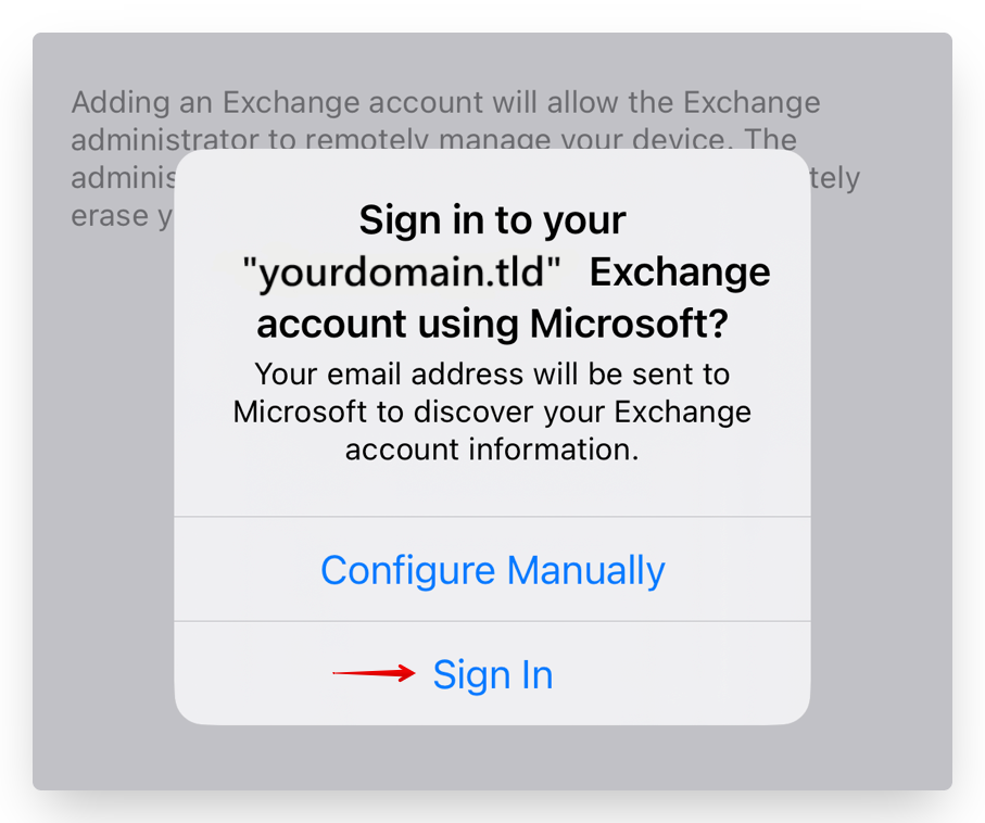 Screenshot of CD Email Exchange iPhone Setup Sign In Button
