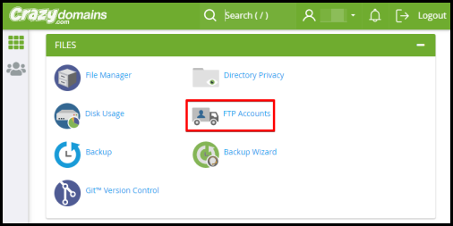 FTP Accounts option in cPanel via Hosting Manager