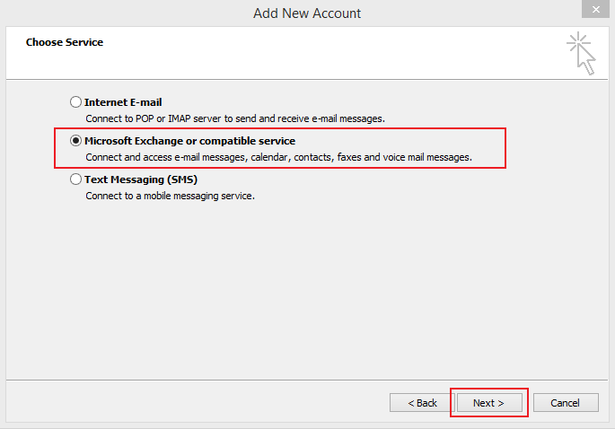 Set up Email Exchange using Outlook 2010 instructions step 6