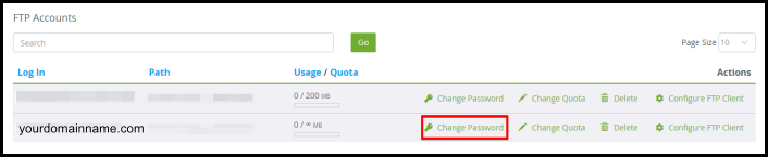 Change Password option FTP account in cPanel