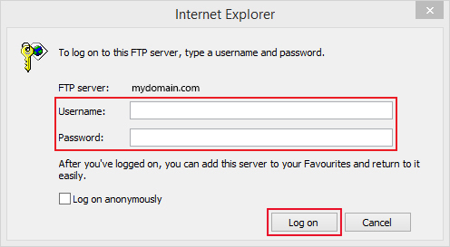 using windows 7 to upload with username and password logon