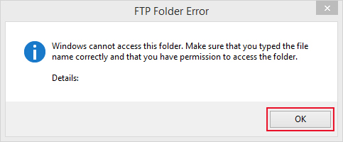 using windows 7 to upload and showing ftp folder error