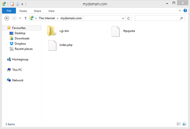 using windows 7 to upload showing cgi-bin folder and index files