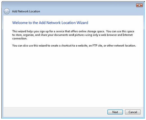 using windows vista to upload and add new network location using wizard
