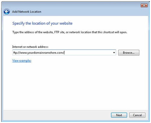 using windows vista to upload and specifying the location of website