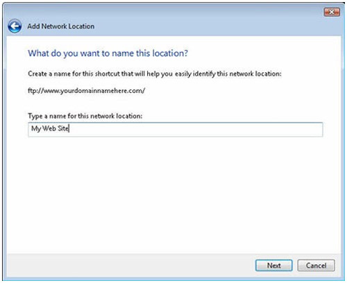 using windows vista to upload and naming network location